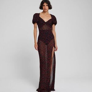 NWT Rat & Boa Dress Magnolia Floral Sheer Maxi Dress Black Red Size M